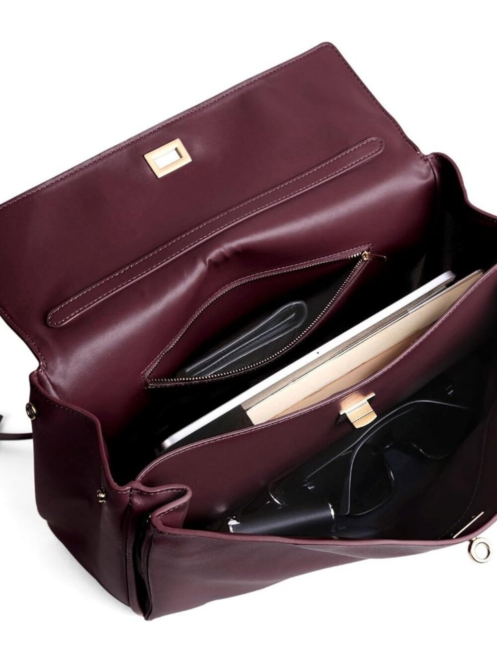 Women's Leather-Burgundy  Soft Cowhide Shoulder Satchel Purse Stylish Hand bags - Picture 5 of 6